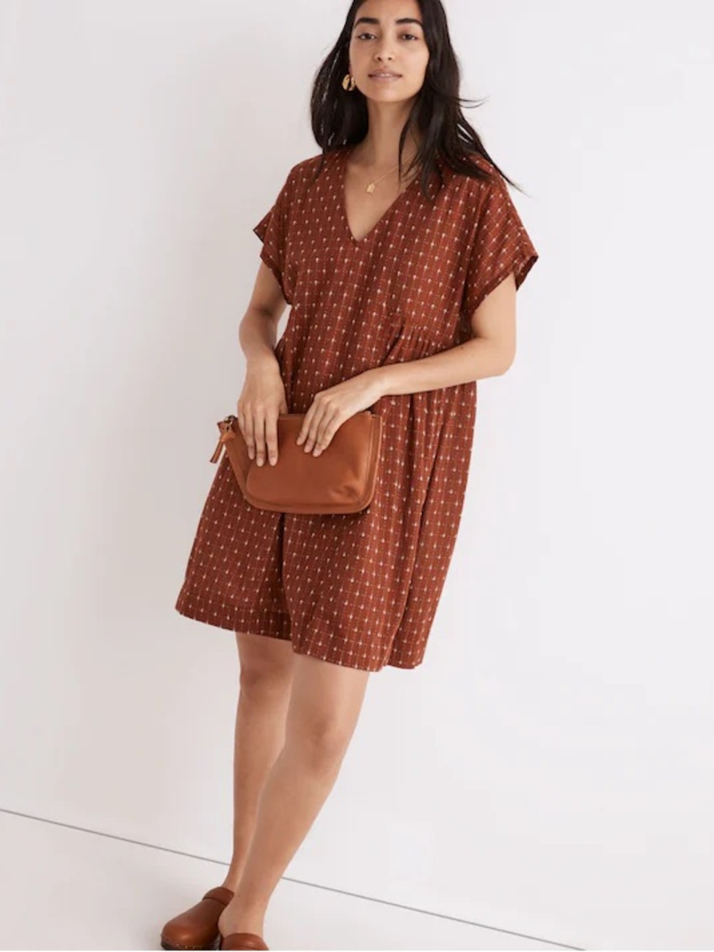 Madewell Jacquard Dolman Sleeve Mini Dress in Dusty Redwood size Medium